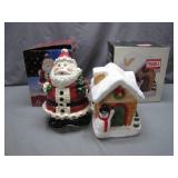 Ceramic Santa and Snowy House Cookie Jars