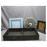 Eclectic Lot: Artwork, Clock Face, and Box
