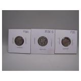 1934, 1935-S & 1939 Mercury Silver Dimes