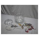 Glass Pumpkin Jar With Assorted Jewelry