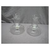 2 Glass Oil Lamp Bases with Etched Designs