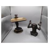 2 Brass/Bronze Monkey Figurines & Card Holder