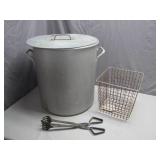 Large Metal Pot with Lid, Basket, and Tongs
