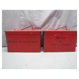 Red Metal Ammunition Boxes Marked with Battles