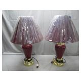 Red Table Lamps with Brass Base
