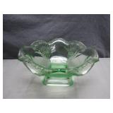Green Glass Bowl with Floral Engraving