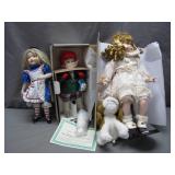 3 Porcelain Dolls with Accessories