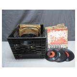 Crate of Vintage 45 RPM Vinyl Records