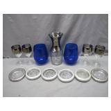 Elegant Blue Glassware Set with Silver Accents