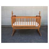Oak Wooden Baby Cradle with Mattress
