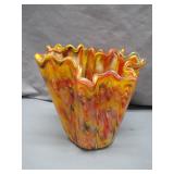 Folded Art Glass Vase with Swirled Colors