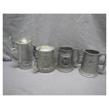 Four Glass and Pewter Beer Steins