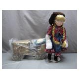 Coca-Cola Wooden Wagon with Porcelain Doll