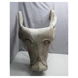 Large Hand-Carved Wooden Bull Head