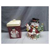 Snowman-Themed Ceramic Jar and Cookie Jar Duo