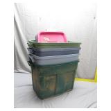 Stack of Assorted Plastic Storage Bins