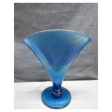 Fenton Blue Iridescent Stretch Glass Fan Vase