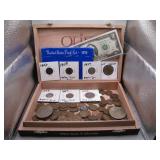 Cigar Box w/ Vintage US Coins & Currency