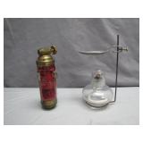 Early Brass Torch and Glass Alcohol Lamp Set