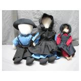 3 Amish-Style Cloth Dolls