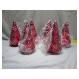 6 Vibrant Red Glass Tree Figurines