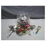 Glass Vase Filled With Costume Jewelry