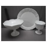 Milk Glass Pedestal Dish and Plate Set