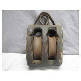 Double-Sheave Wooden and Metal Pulley