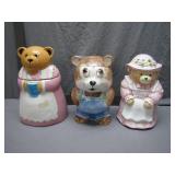 3 Hand-Painted Bear Cookie Jars