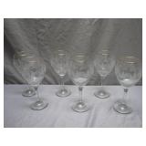 6 Etched Wine Glasses With Gold Trim