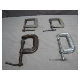 4 Assorted C-Clamps, Various Sizes