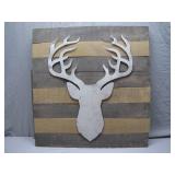 Wood Panel With Metal Deer Head Wall Decor
