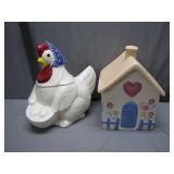 Chicken and Cottage-Themed Ceramic Cookie Jars