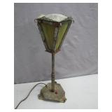Rustic Metal Lamp With Green Glass Shade