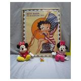 Betty Boop Poster w/ Minnie & Mickey Plushes