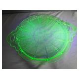 Uranium Glass Berry Etched Platter