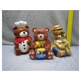 3 Ceramic Bear Cookie Jars