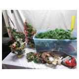 Holiday Decorations Lot With Trees And Wreaths