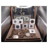 Cigar Box of Vintage US Coins & Currency