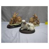 Homco Bunny and Sheep Figurine Trio