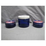 Vintage Blue Glass Jars with Metal Lids