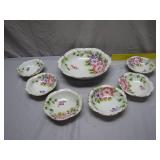 Porcelain Floral Bowl Set with Gold Trim