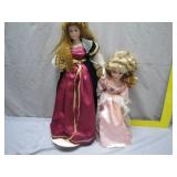 2 Porcelain Dolls in Elegant Dresses