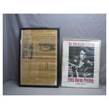 Framed Elvis Newspaper and Memorial Poster