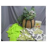 Decorative Basket, Textiles, and Ceramic Vase