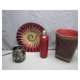Decor Items Lot With Red And Metallic Themes