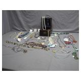 Costume Jewelry Lot With Wooden Box