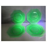 4 Matching Art Deco Uranium Glass Saucers