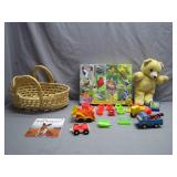 Playful Lot of Toys, Basket, and Puzzle Set