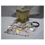 Decorative Tin with Costume Jewelry Collection